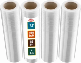 Stretch Wrap Industrial Strength 4 Pack 17.5" 1100 SqFt 80 Gauge Extra Thick (20 Micron) Shrink Wrap Roll for Moving Supplies, Furniture, Pallets, Plastic Wrap for Packing, Heavy Duty Stretch Film