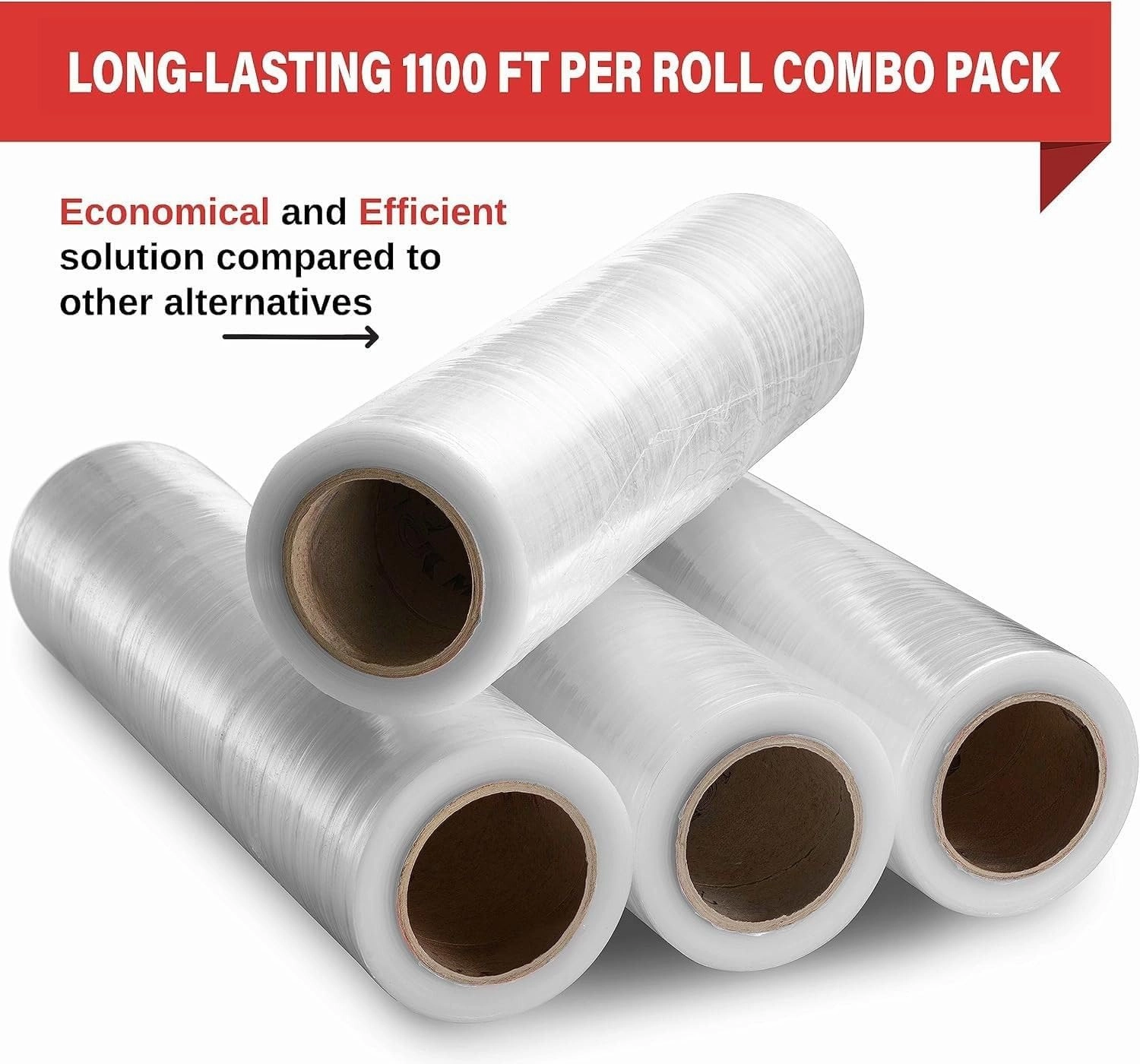 Stretch Wrap Industrial Strength 4 Pack 17.5" 1100 SqFt 80 Gauge Extra Thick (20 Micron) Shrink Wrap Roll for Moving Supplies, Furniture, Pallets, Plastic Wrap for Packing, Heavy Duty Stretch Film
