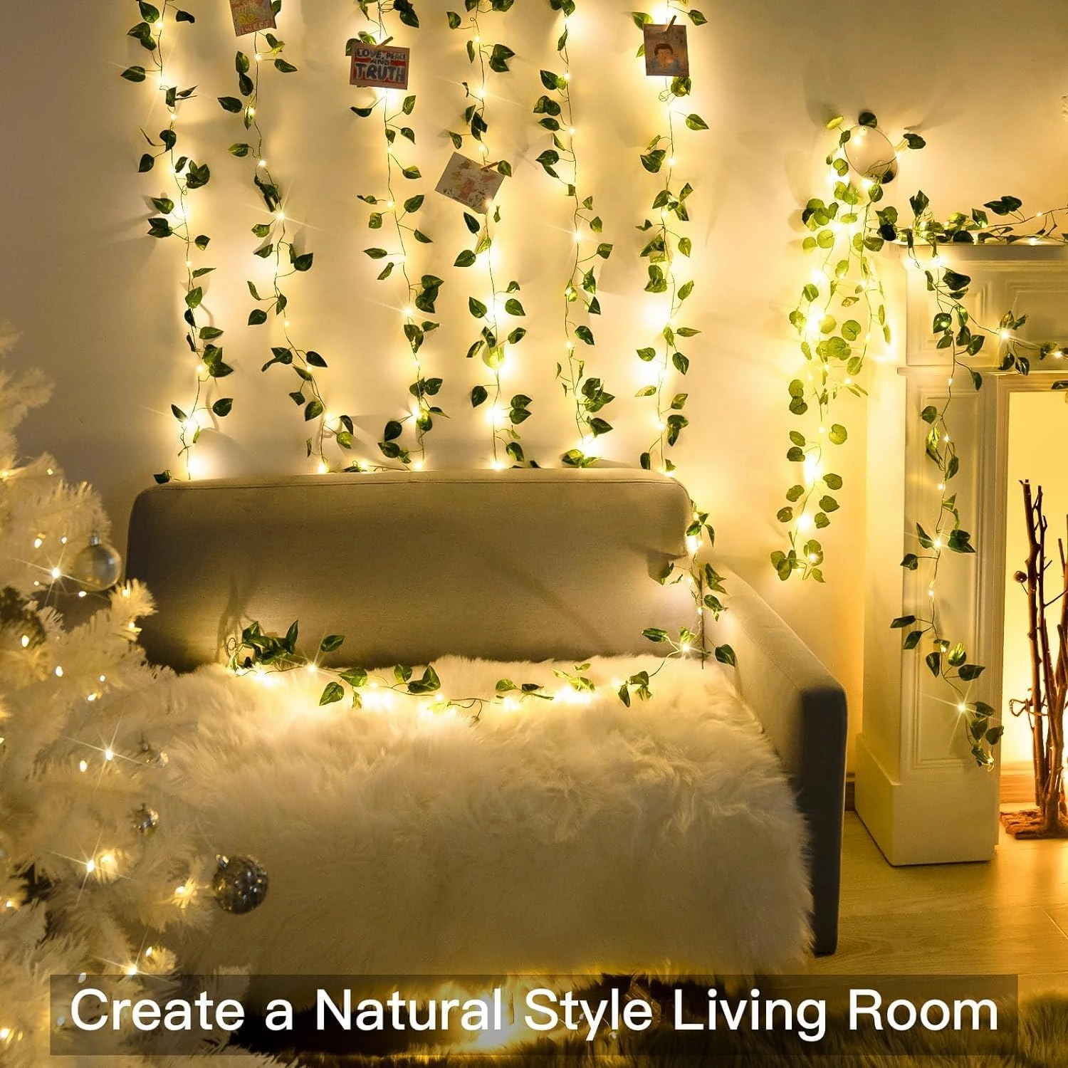suddus Vine with Fairy Lights Battery Operated, 33ft100 LED Pothos String Lights with Remote, Leaf Lights for Bedroom, Room, Wall, Garden, Party, Wedding Decor(Warm White)