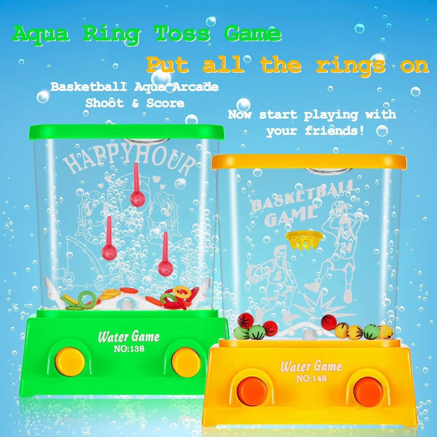 Sumind 10 Pieces Handheld Water Game for Kids Mini Water Ring Toss and Basketball Hoop Toy 90s Retro Mini Games for Goodie Bags Stuffers Birthday Return Gifts Classroom Rewards (Classic Style)