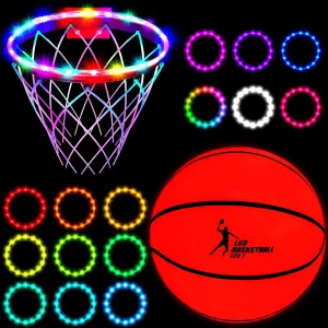 Sumind 8 Pcs Glow in The Dark Basketball for Boys Light up Ball LED Toys Basketball Night Games 17 Colors Hoop Rim Lights Remote Control Waterproof 7 Lighting Modes for Teen Boy Girl Gifts