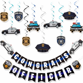 Sumind 12 Pieces Police Party Decorations Hanging Swirls and Jointed Banners Police Birthday Graduation Party Supplies Hanging Decor Spirals Swirls and Banners