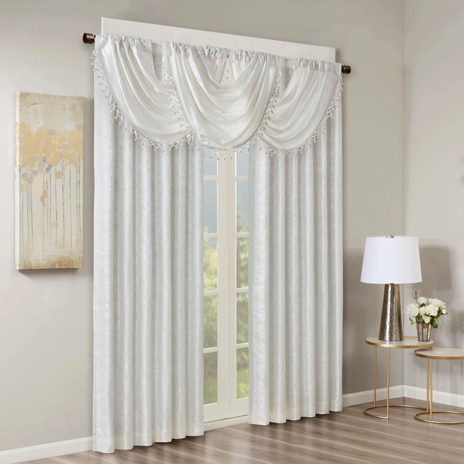 Sun Smart Cassius, Single Total Blackout Curtain for Bedroom, Luxurious Sheen Marble Jacquard, Window Treatment Panel, Rod Pocket Top, Easy to Hang, Fits 1.25" Rod, Machine Washable, 50" x 95" White