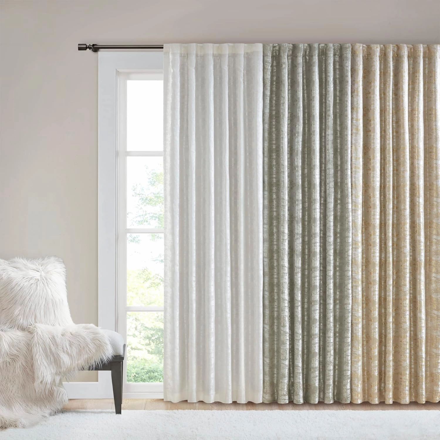 Sun Smart Cassius, Single Total Blackout Curtain for Bedroom, Luxurious Sheen Marble Jacquard, Window Treatment Panel, Rod Pocket Top, Easy to Hang, Fits 1.25" Rod, Machine Washable, 50" x 95" White