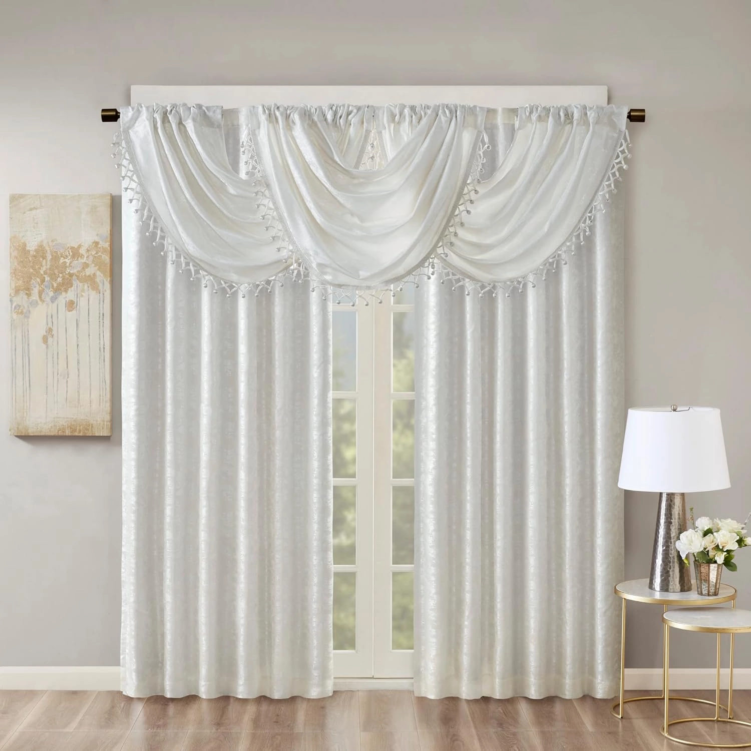 Sun Smart Cassius, Single Total Blackout Curtain for Bedroom, Luxurious Sheen Marble Jacquard, Window Treatment Panel, Rod Pocket Top, Easy to Hang, Fits 1.25" Rod, Machine Washable, 50" x 95" White