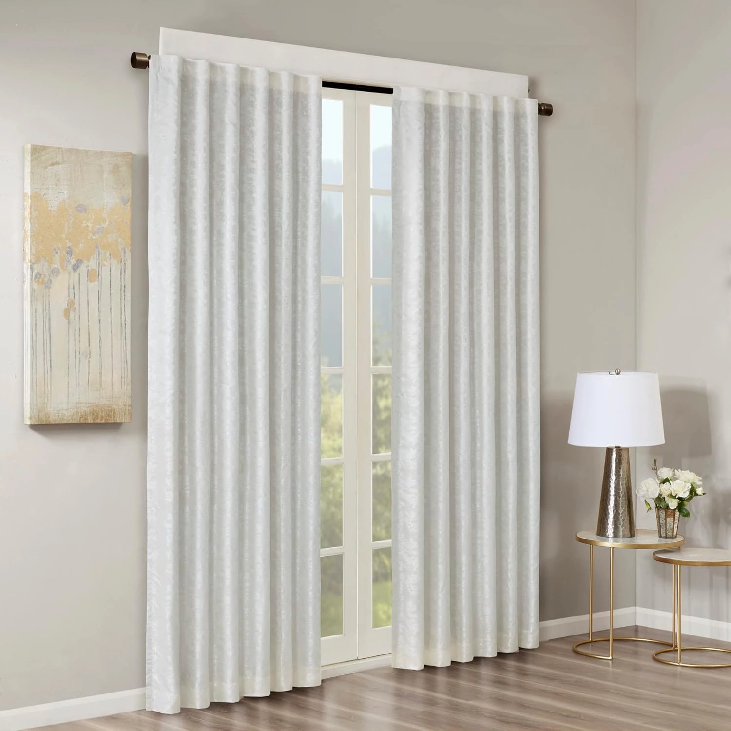 Sun Smart Cassius, Single Total Blackout Curtain for Bedroom, Luxurious Sheen Marble Jacquard, Window Treatment Panel, Rod Pocket Top, Easy to Hang, Fits 1.25" Rod, Machine Washable, 50" x 95" White