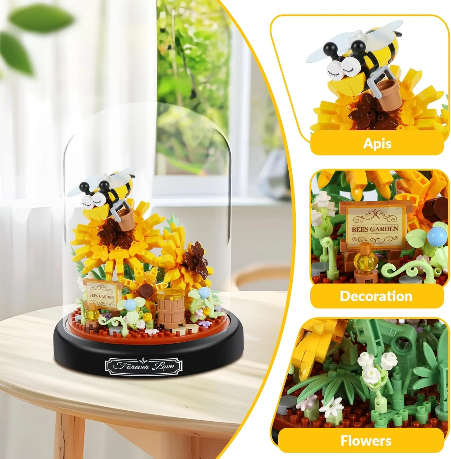 Sunflower Bee Bouquet Building Block Set, 548 PCS Bee Sunflower Mini Brick Building Blocks Toys for Kids, Adults, Gift for Mother's Day, Christmas