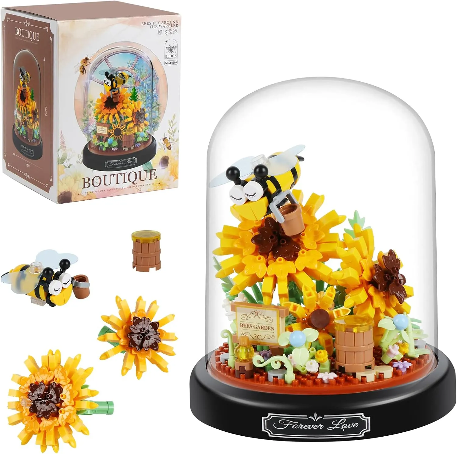 Sunflower Bee Bouquet Building Block Set, 548 PCS Bee Sunflower Mini Brick Building Blocks Toys for Kids, Adults, Gift for Mother's Day, Christmas