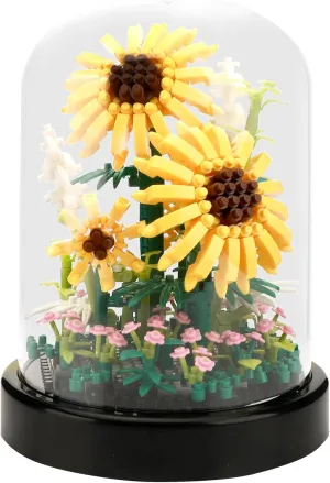 Sunflower DIY Building Blocks Kit - 545 PCS Botanical Flower Bouquet Micro Bricks for Adults & Kids Ages 6 , Creative STEM Gift, Home & Office Decor with Dust Cover