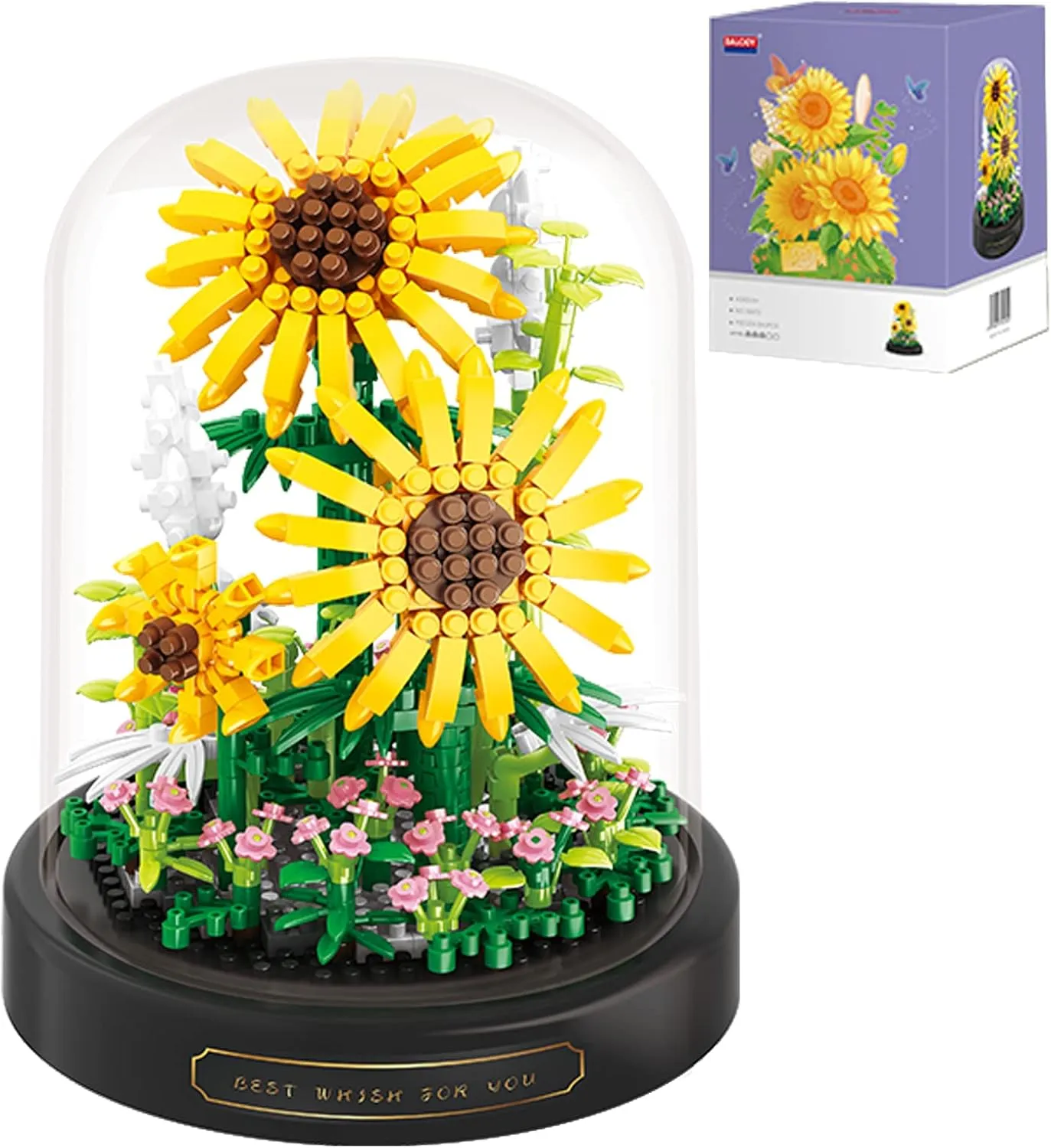 Sunflower Flower Bouquet Set,Mini Bricks Botanical Collection Flowers Building Blocks,Artificial Plant Bonsai Tree Friend Set,New Year Valentines Birthday Gift for Mom Girls Women Adults