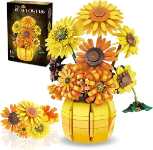 Sunflowers Building Set for Adult, Van Gogh Prints Art Botanical Collection for Woman Girls 14 , Home Decor/Valentine/Christmas, 1009PCS