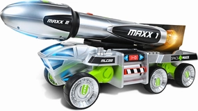 Sunny Days Entertainment Maxx Action 3-N-1 Blast Off Booster Rocket – Lights, Sounds and Motorized Drive | Includes Transport Vehicle, Rocket and Capsule | Space Toy for Kids