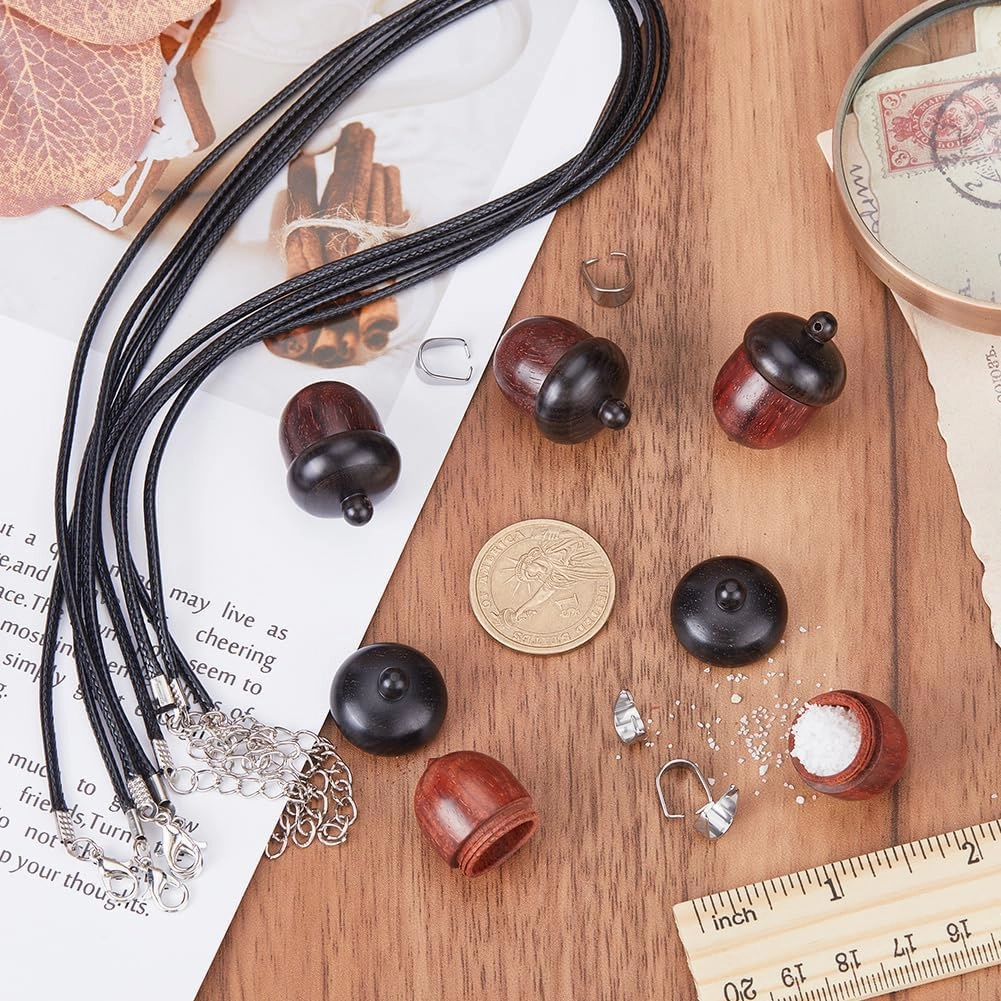 SUNNYCLUE 6 Sets Wooden Acorn Locket Necklace Making Kit Wooden Acorn Charms Wood Acorn Charms Autumn Christams Mini Wooden Nut Charms Brown Detachable Wood Acorn Box Charms for Jewelry Making Kits