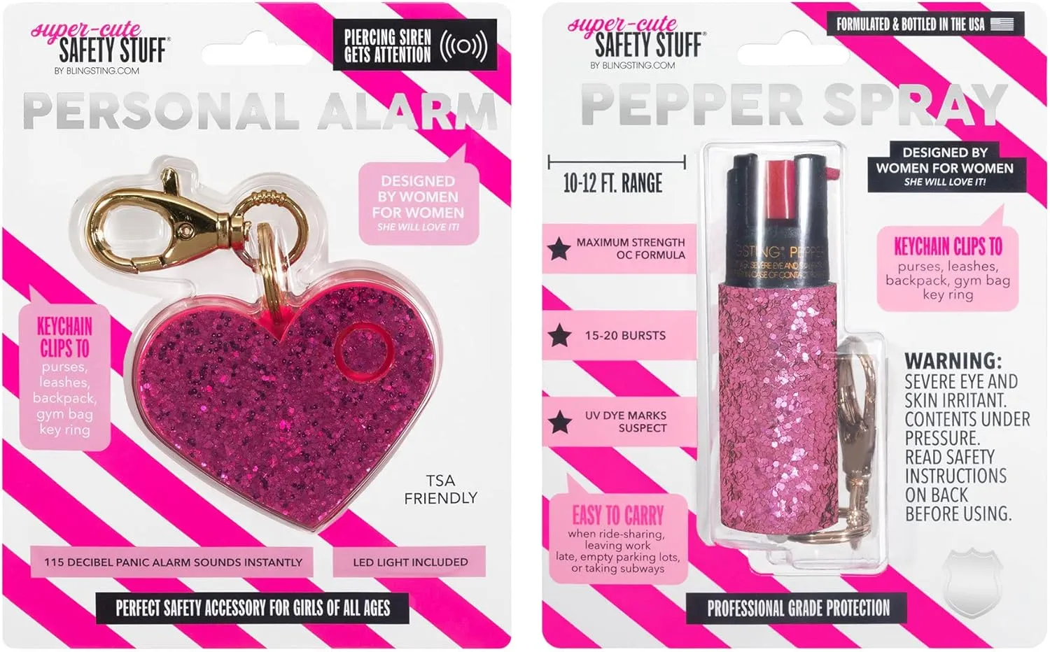 Super-Cute Self Defense Kit - Professional Grade, Maximum Strength Pepper Spray with UV Marking Dye & Personal Safety Alarm
