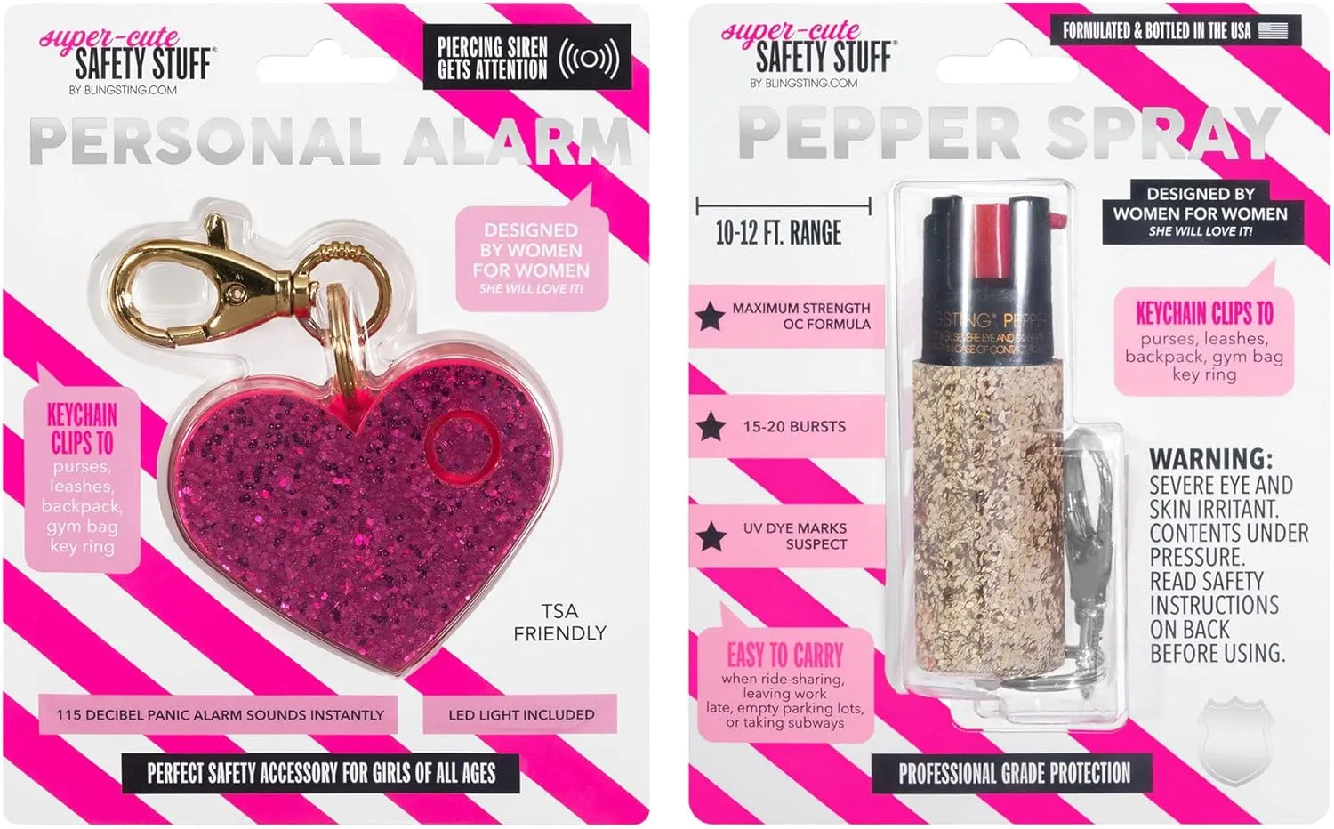 Super-Cute Self Defense Kit - Professional Grade, Maximum Strength Pepper Spray with UV Marking Dye & Personal Safety Alarm