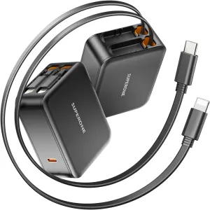 SUPERONE 62W Retractable Wall Charger with Dual Cables, 3-Port USB Charger Block, 35W iPhone Chargers Fast Charging for iPhone 16/15/14/13/12/11 Series, Pad, Tablet, LG, Samsung and More