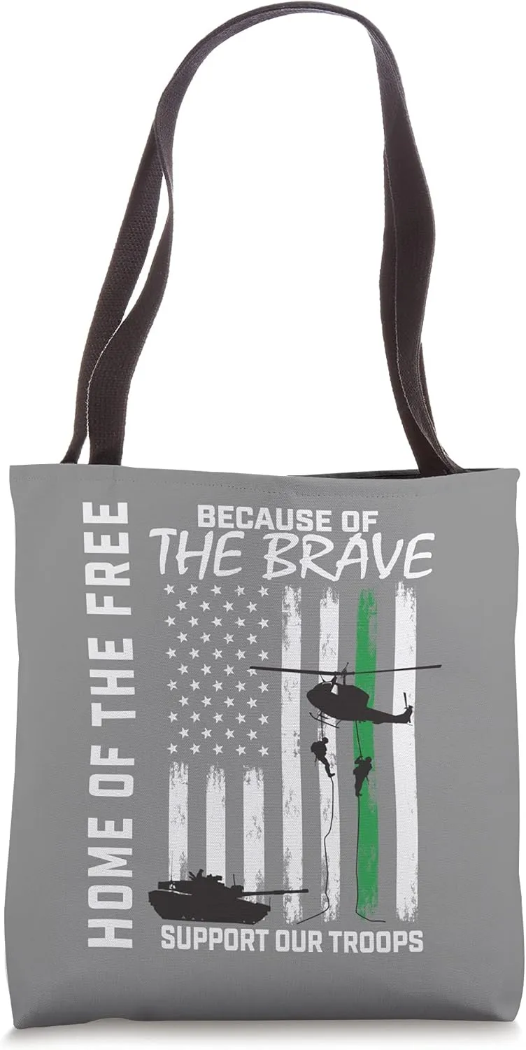 Support Our Troops Military Thin Green Line American Flag Tote Bag
