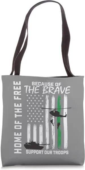 Support Our Troops Military Thin Green Line American Flag Tote Bag