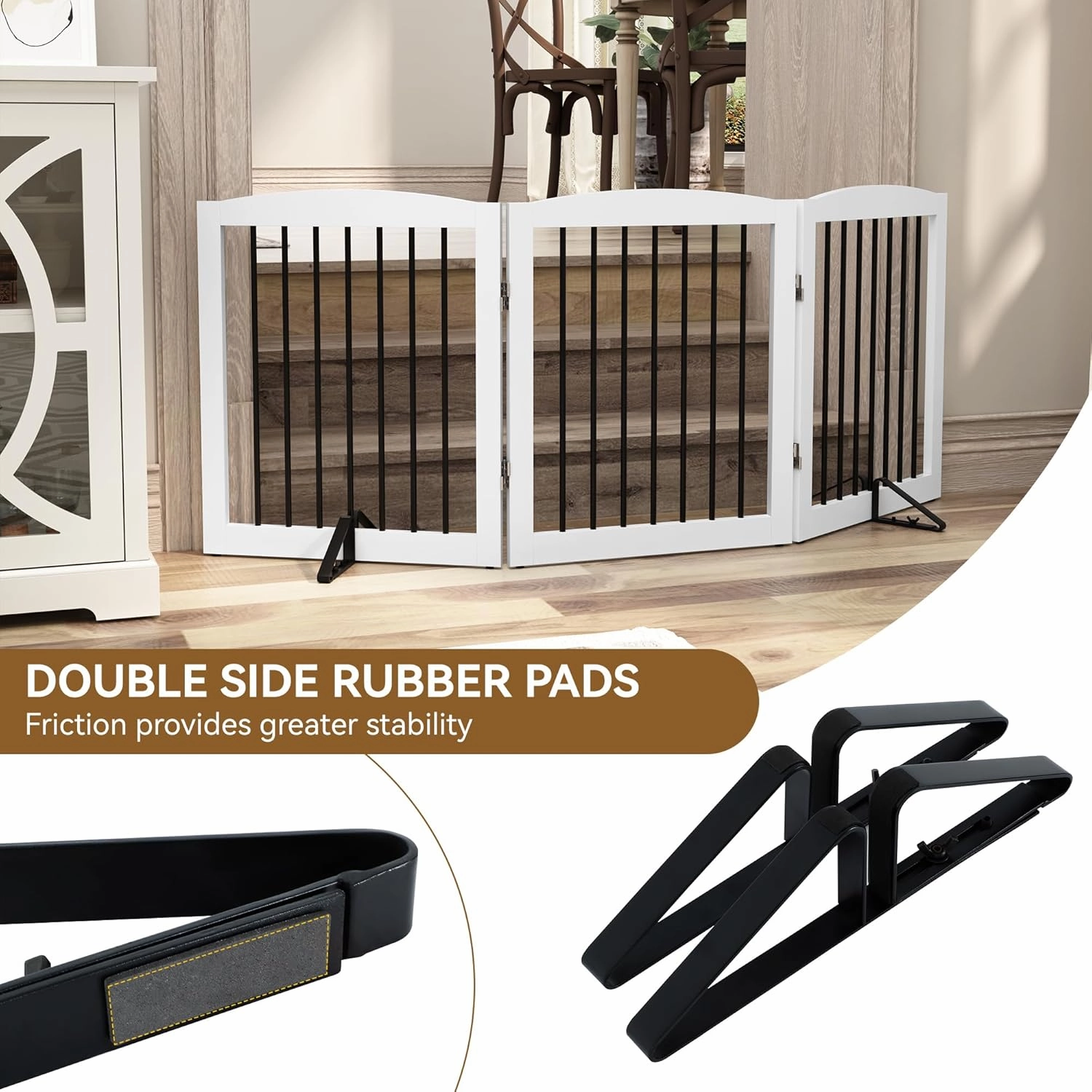 Support Feet for Pet Gate (Updated Version), Pet Gate Metal Support Feet Set of 2 for Extra Wide Foldable Dog Gates, Easy to Install, A Pair of Safety Fence Feet for Wooden Dog Gate, Black