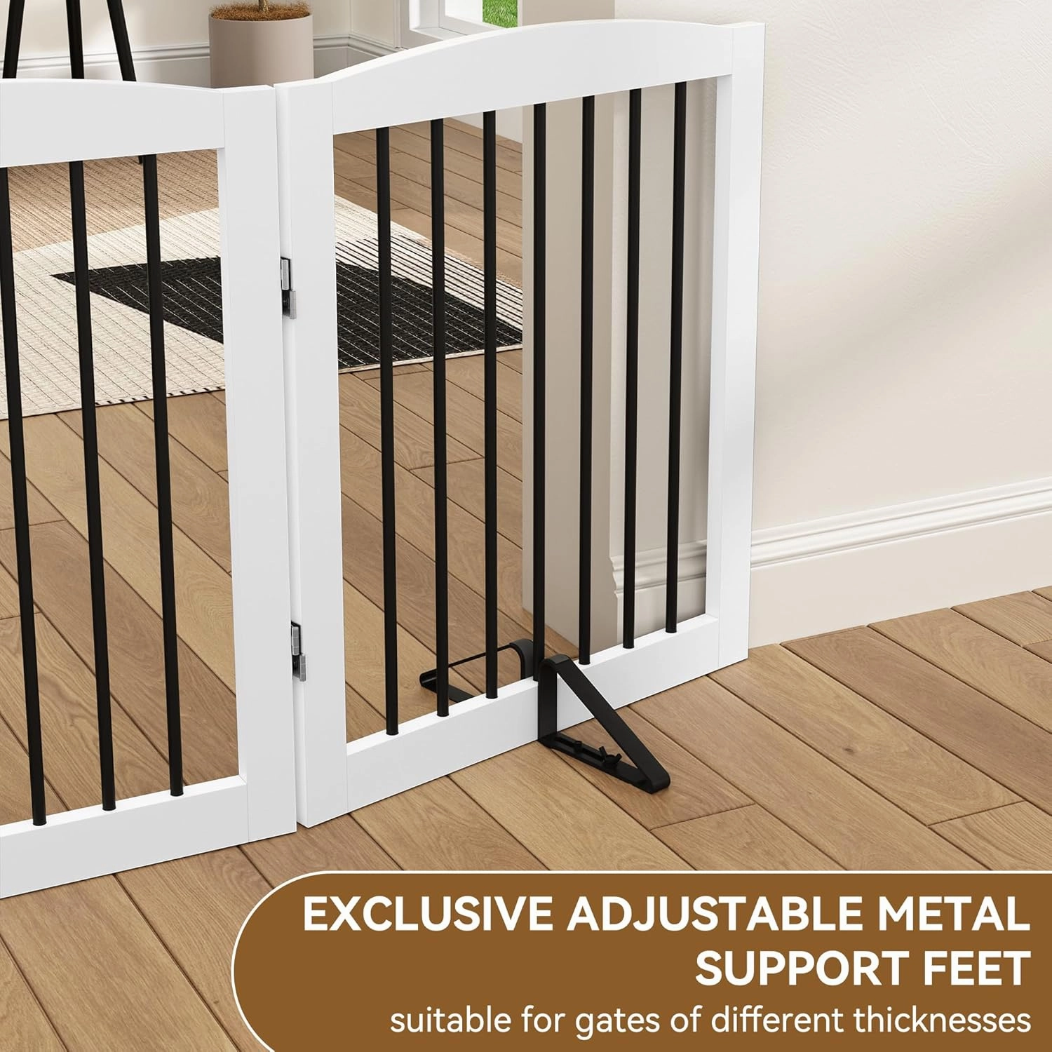Support Feet for Pet Gate (Updated Version), Pet Gate Metal Support Feet Set of 2 for Extra Wide Foldable Dog Gates, Easy to Install, A Pair of Safety Fence Feet for Wooden Dog Gate, Black