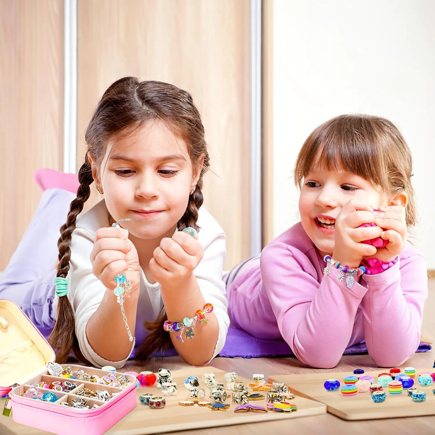 SUREHOME Charm Bracelet Making Kit for Girls 8-12, Art & Crafts for Ages 6-8 Kids Jewelry Making Kit with Initial Box Perfect Personalized Gifts 7  9 10 11 Year Old Girls Birthday Christmas Stuff - A