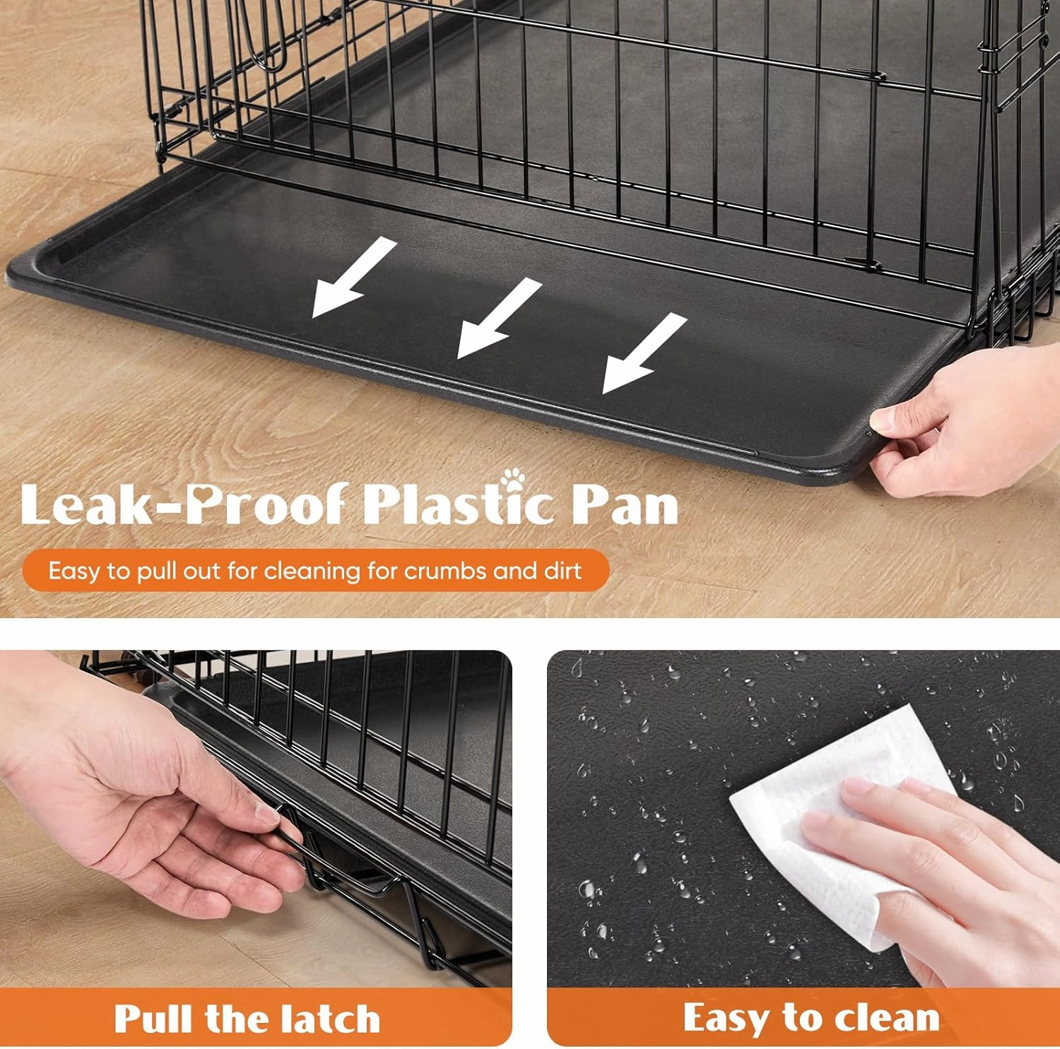 Sweetcrispy Large Dog Crate with Divider Panel, 36 Inch Double Door Folding Metal Wire Dog Cage with Plastic Leak-Proof Pan Tray, Pet Kennel for Indoor, Outdoor, Travel, 36S