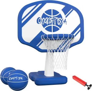 Swimming Pool Basketball Hoop with Base, Portable Outdoor Basketball Hoop for Poolside with 2 Balls and Pump, Pool Toys Game for Boys and Girls, Kids, Adults, Blue