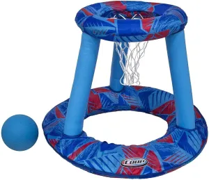 SwimWays Coop Inflatable Floating Water Pool Basketball Hoop Game w/Spring Loaded, Twist and Fold Design, Storage Bag, and Basketball Included, Blue