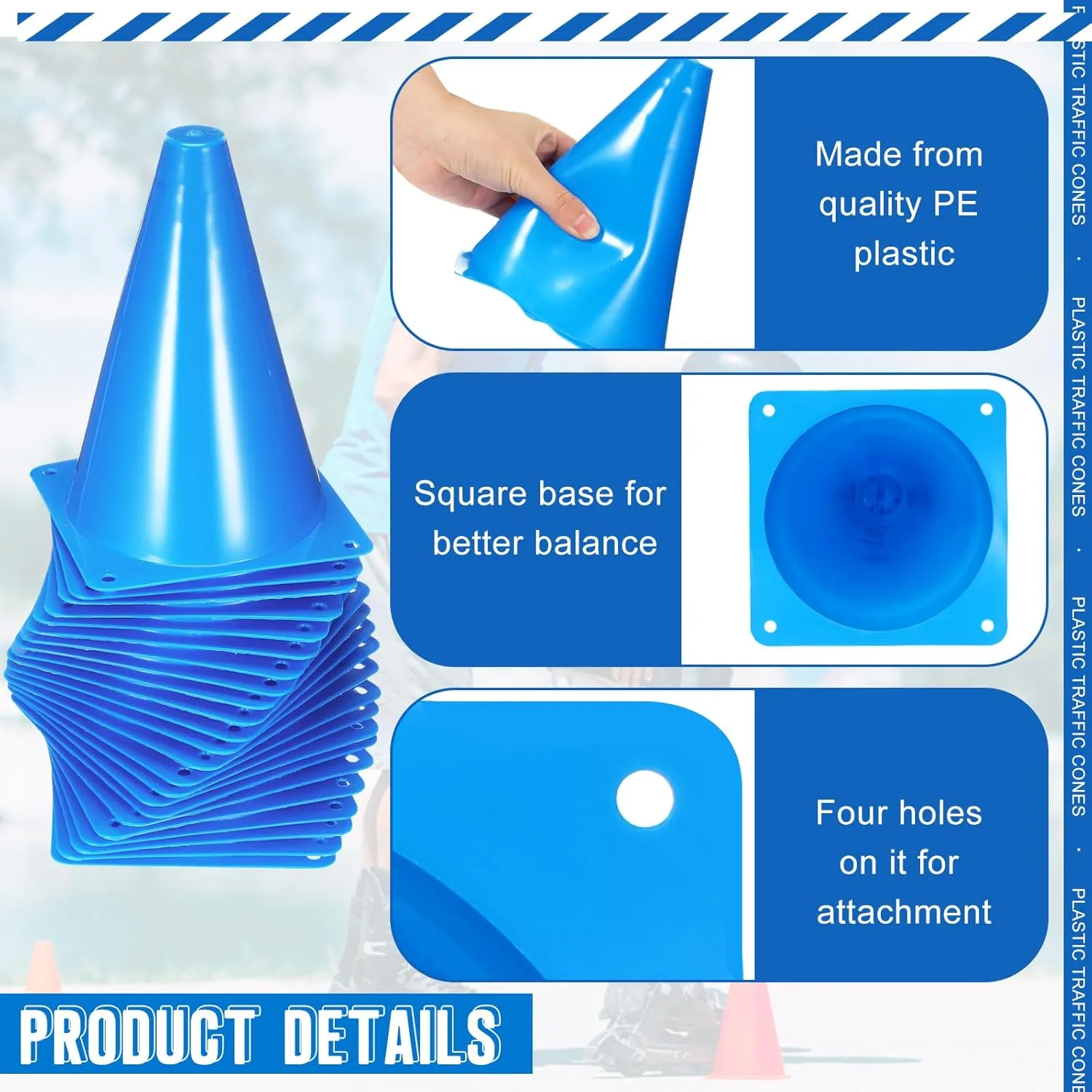 Syhood 30 Pack 7 Inch Plastic Traffic Cones Sports Training Agility Marker Mini Cones for Soccer, Skating, Football, Basketball, Indoor and Outdoor Games Sports Practice Equipment