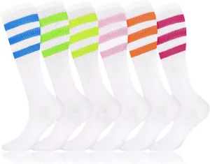 Syhood 6 Pairs Neon Knee High Socks Stretchy Roller Skate Socks for Women, Men, Soccer Softball Team Sports