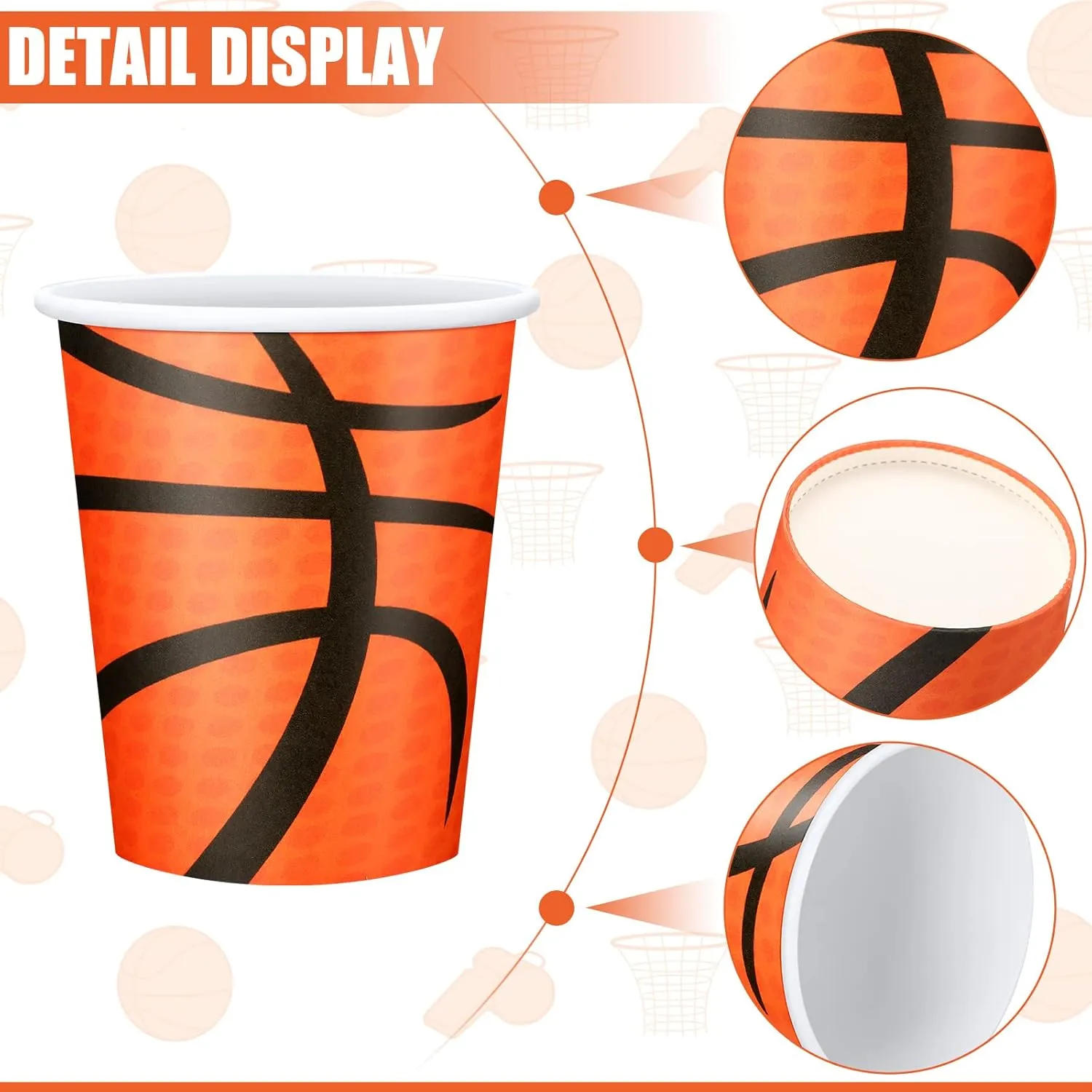 Teling 100 Pieces Basketball Themed Party Paper Cups Disposable 9oz Paper Cups for Sports Supplies Decorations Drinking for Birthday Party Favors