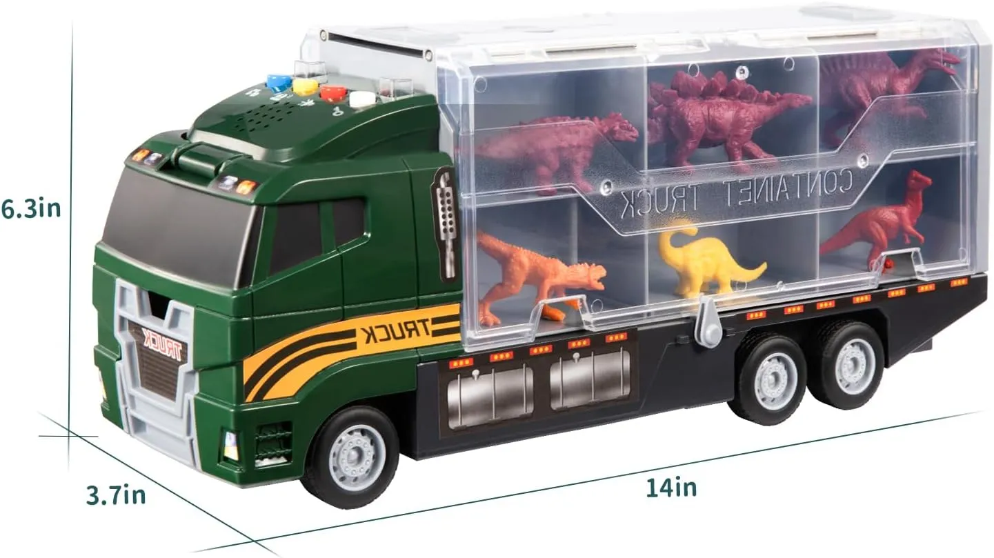 TEMI 39 in 1 Dinosaur Truck Toys for Kids 3-5, Toddler Toys Transport Vehicle Carrier Car with Lights, Music and Sounds, Dinosaur Play Set w/Dino Eggs & Activity Play Mat, Gift for Boys Girls