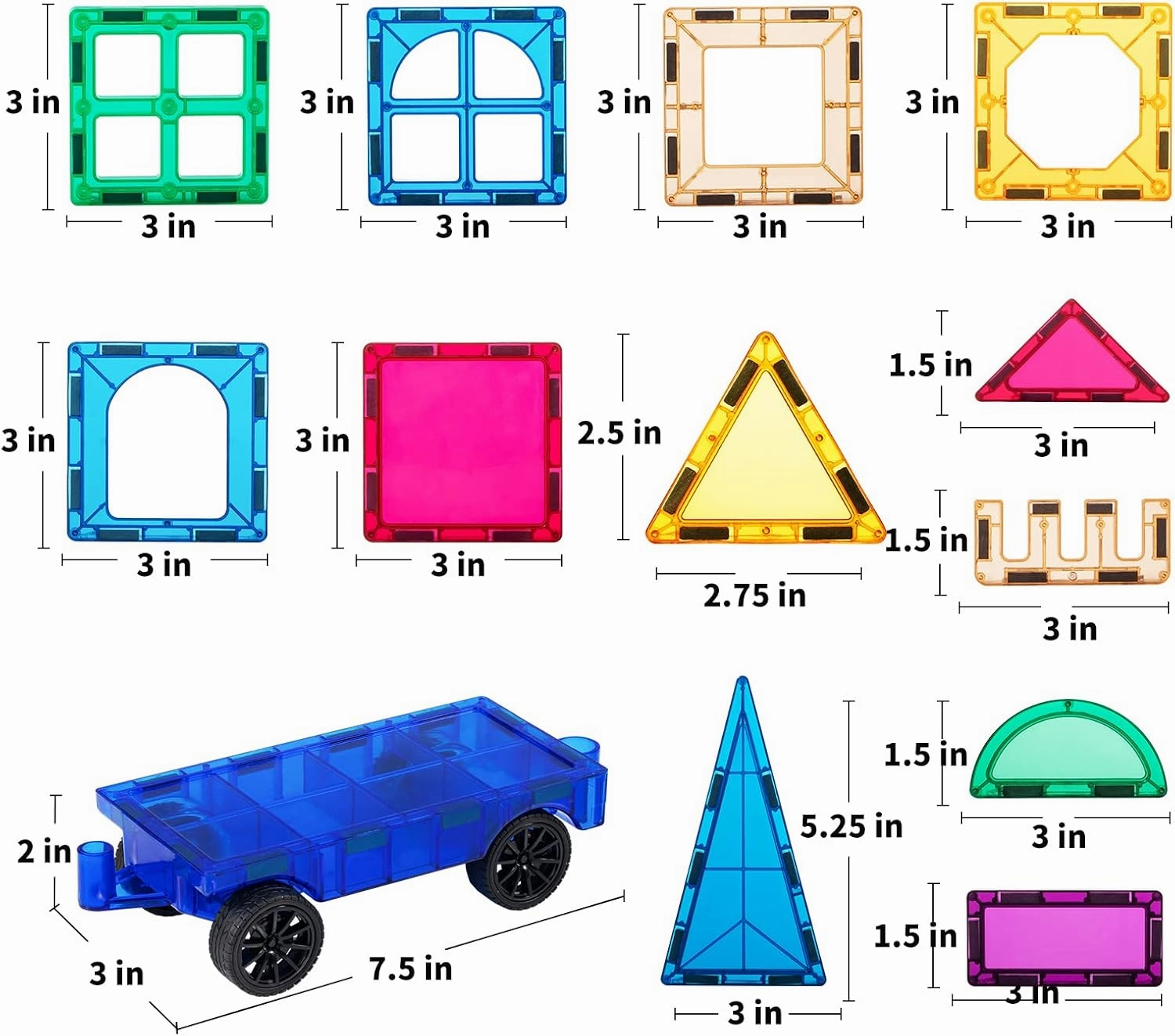TEMI Magnet Tiles, 80 PCS Magnet Building Toy, Magnets Building Set, Learning and Education Toys Christmas Toy Gifts for Ages 3 4 5 6 7 8  Year Old Toddler Kids Boys and Girls