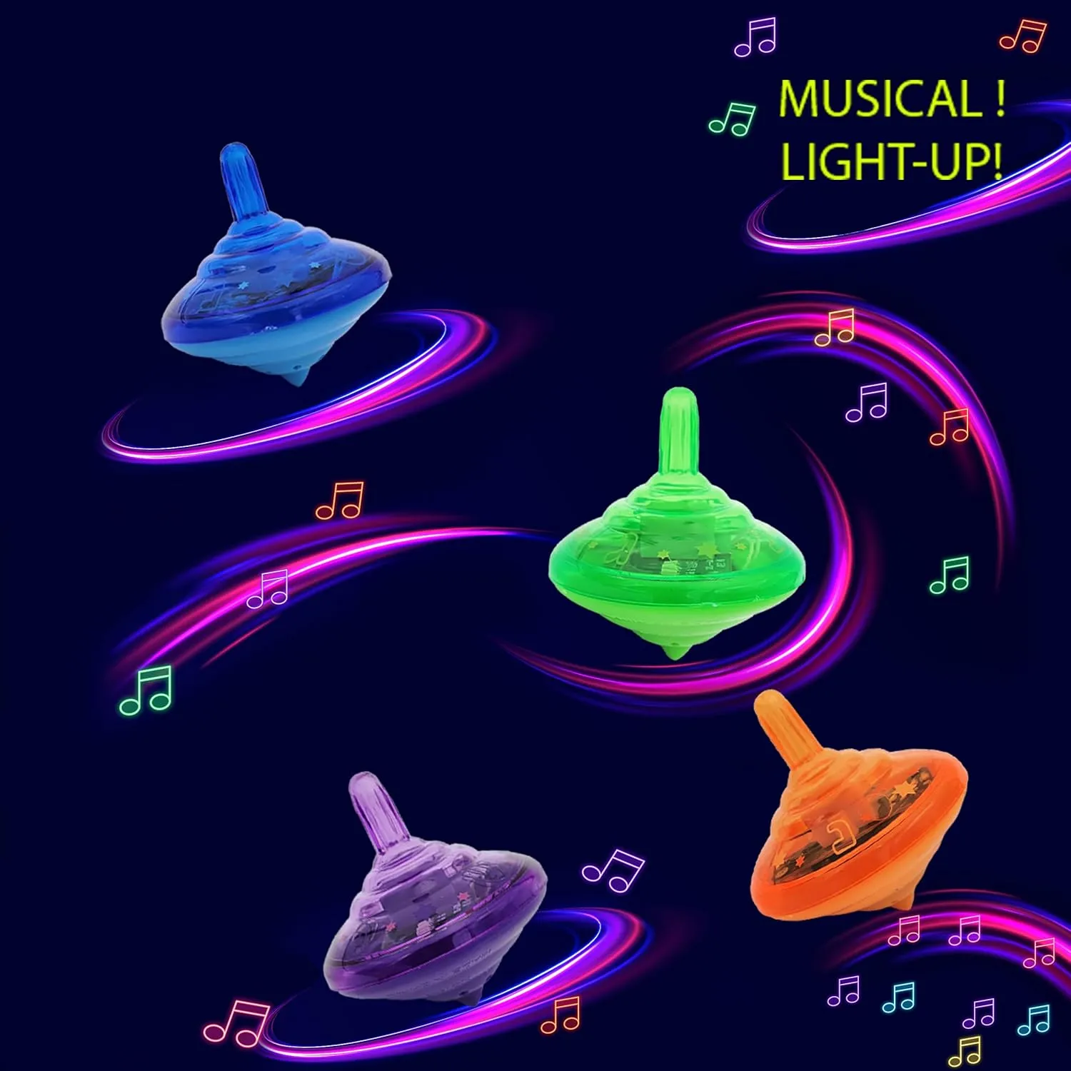 The Dreidel Company Hanukkah Musical Light-Up Dreidel Spinning Tops Set, Plays 2 Classic Hanukkah Songs, Assorted Colors (Pack of 12)