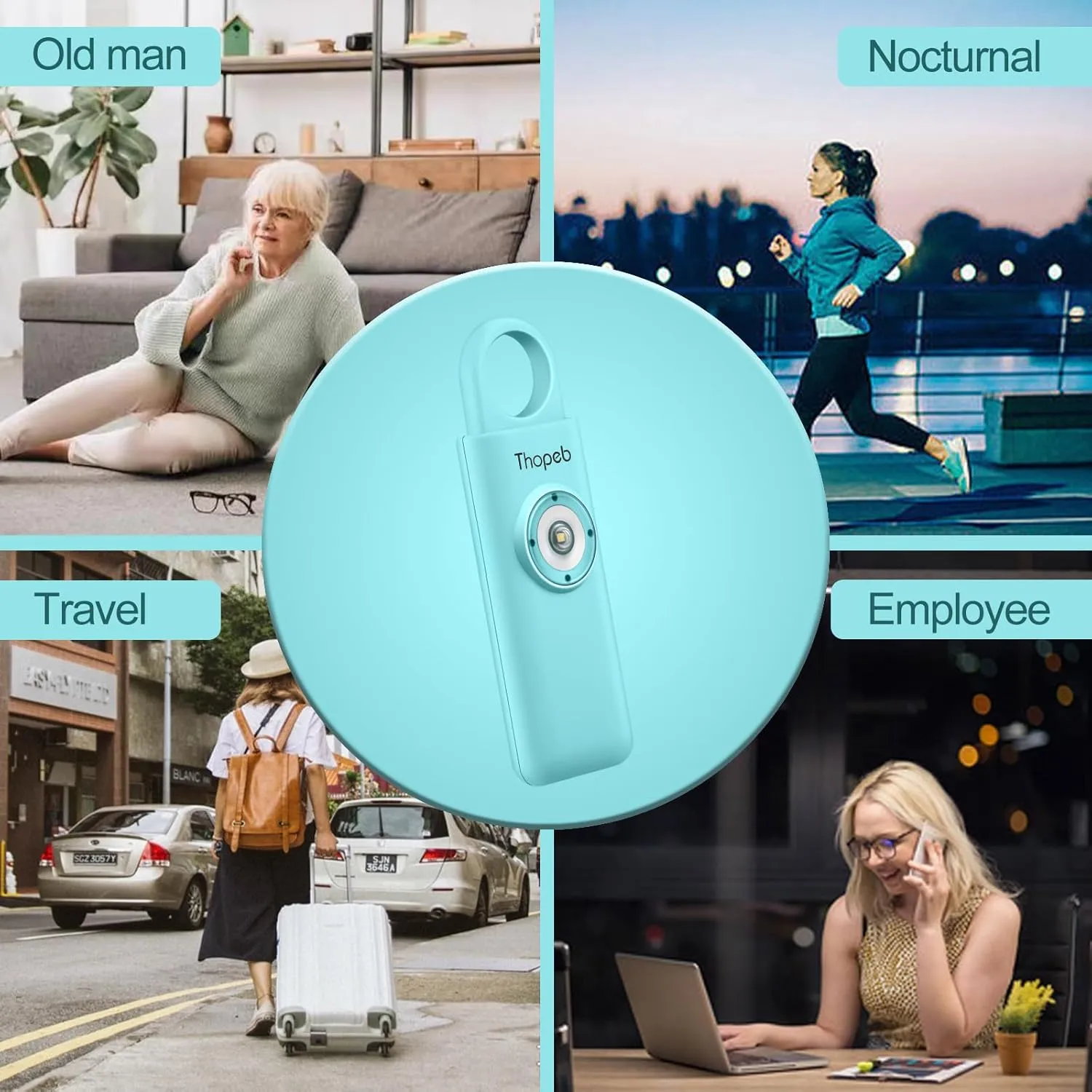 The Original Personal Safety Alarm for Womenn by Women– Loud Siren Birdie Sound, Strobe SOS LED Light, Be Safe with Personal Alarm– Self Defense Keychain for College Essentials (Aqua)