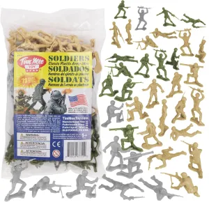 TimMee Plastic Army Men OD Green, Tan & Gray 72pc Soldier Figures - Made in USA