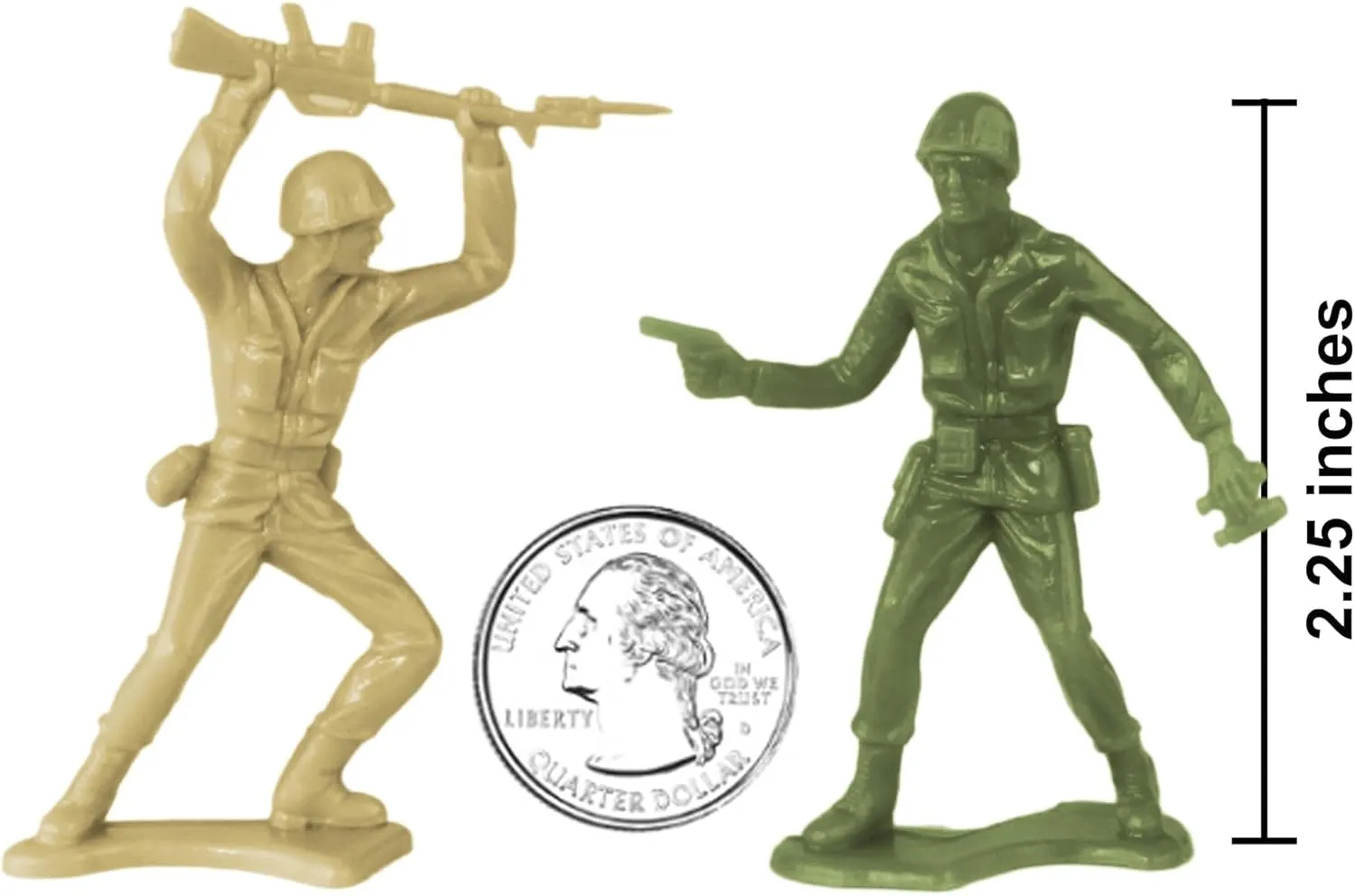 TimMee Plastic Army Men OD Green, Tan & Gray 72pc Soldier Figures - Made in USA