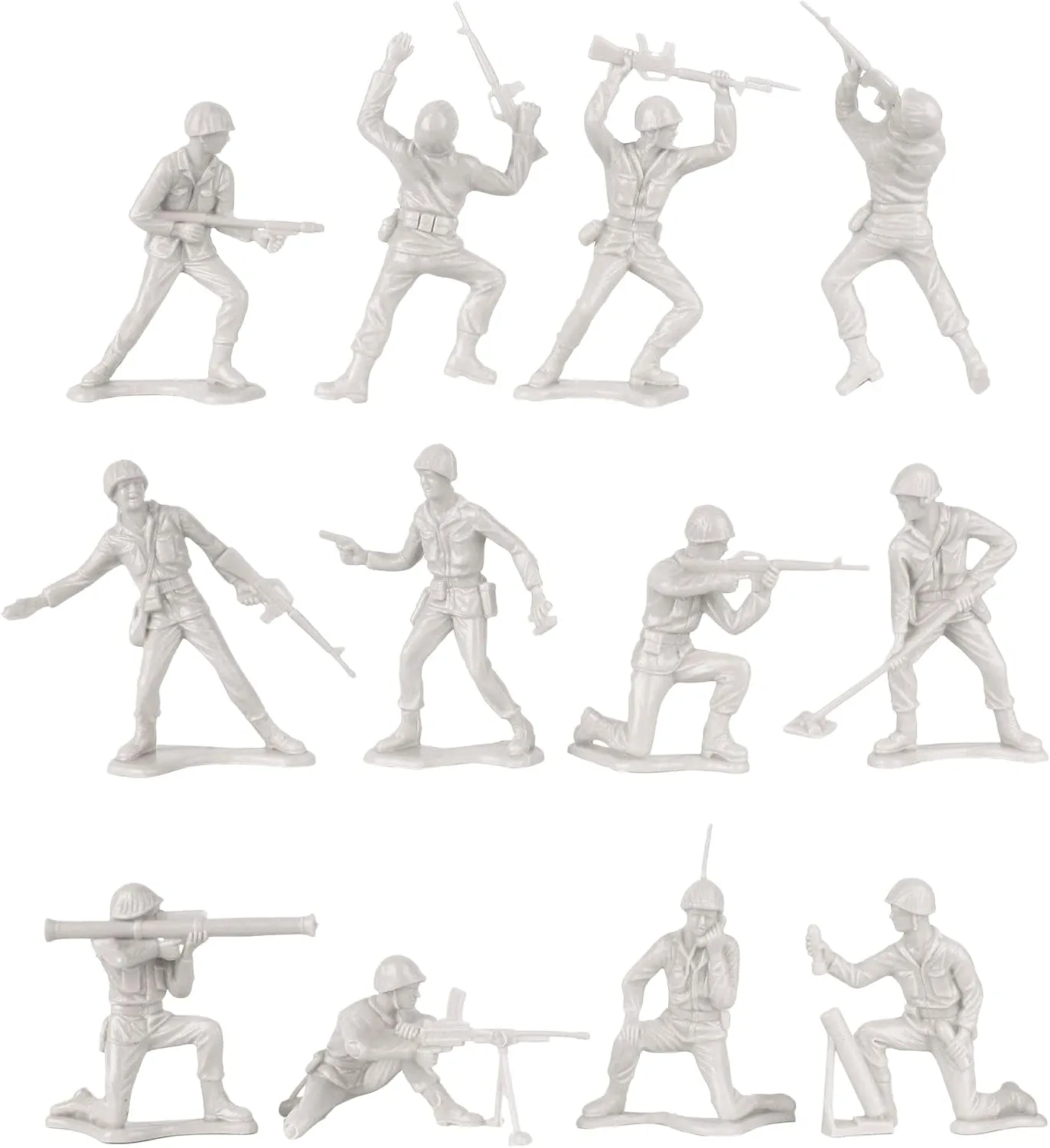 TimMee Plastic Army Men - White 48pc Toy Soldier Figures - Made in USA