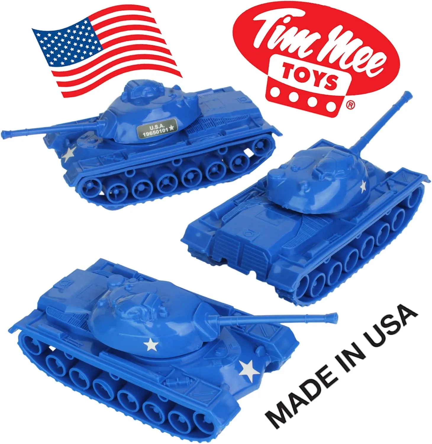 TimMee Toy Tanks for Plastic Army Men - Blue WW2 3pc - Made in USA