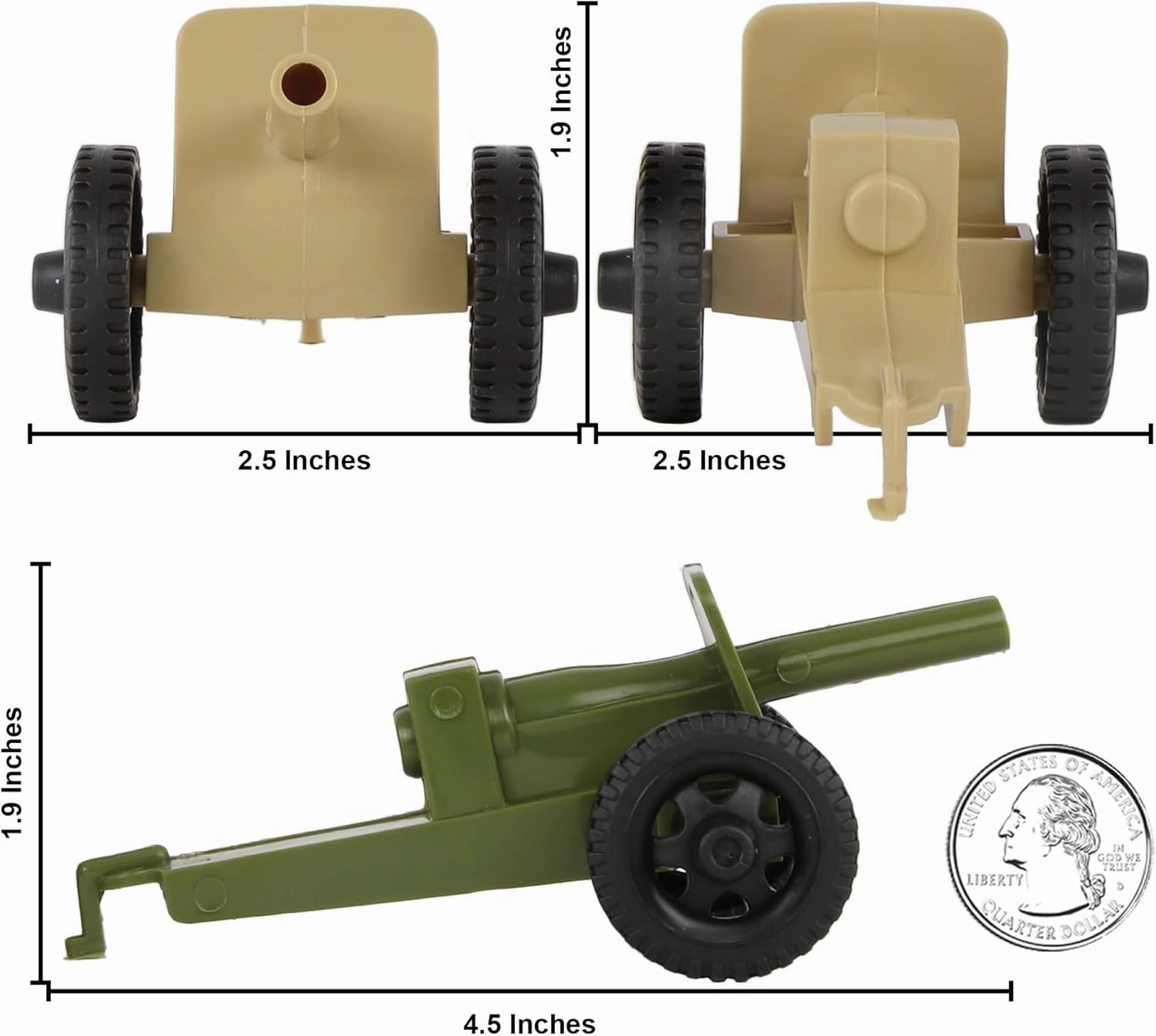 TimMee M3 Artillery - OD Green & Tan 4pc Plastic Army Men Cannon Playset US Made
