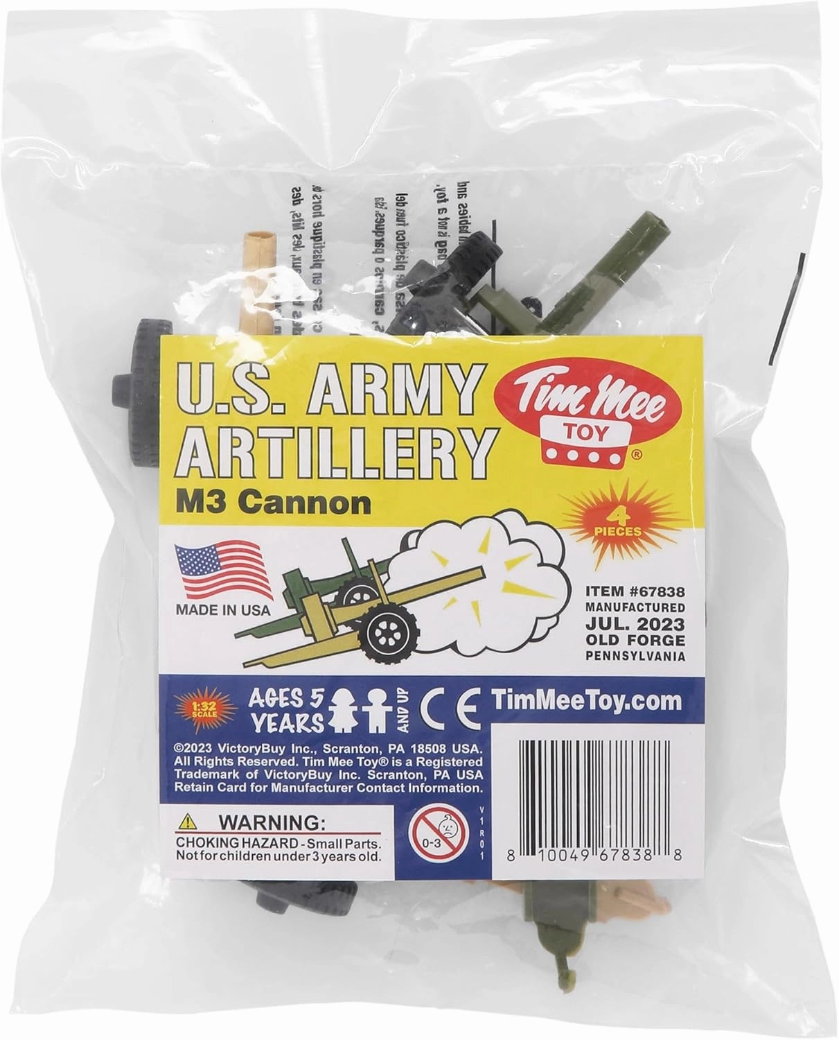 TimMee M3 Artillery - OD Green & Tan 4pc Plastic Army Men Cannon Playset US Made
