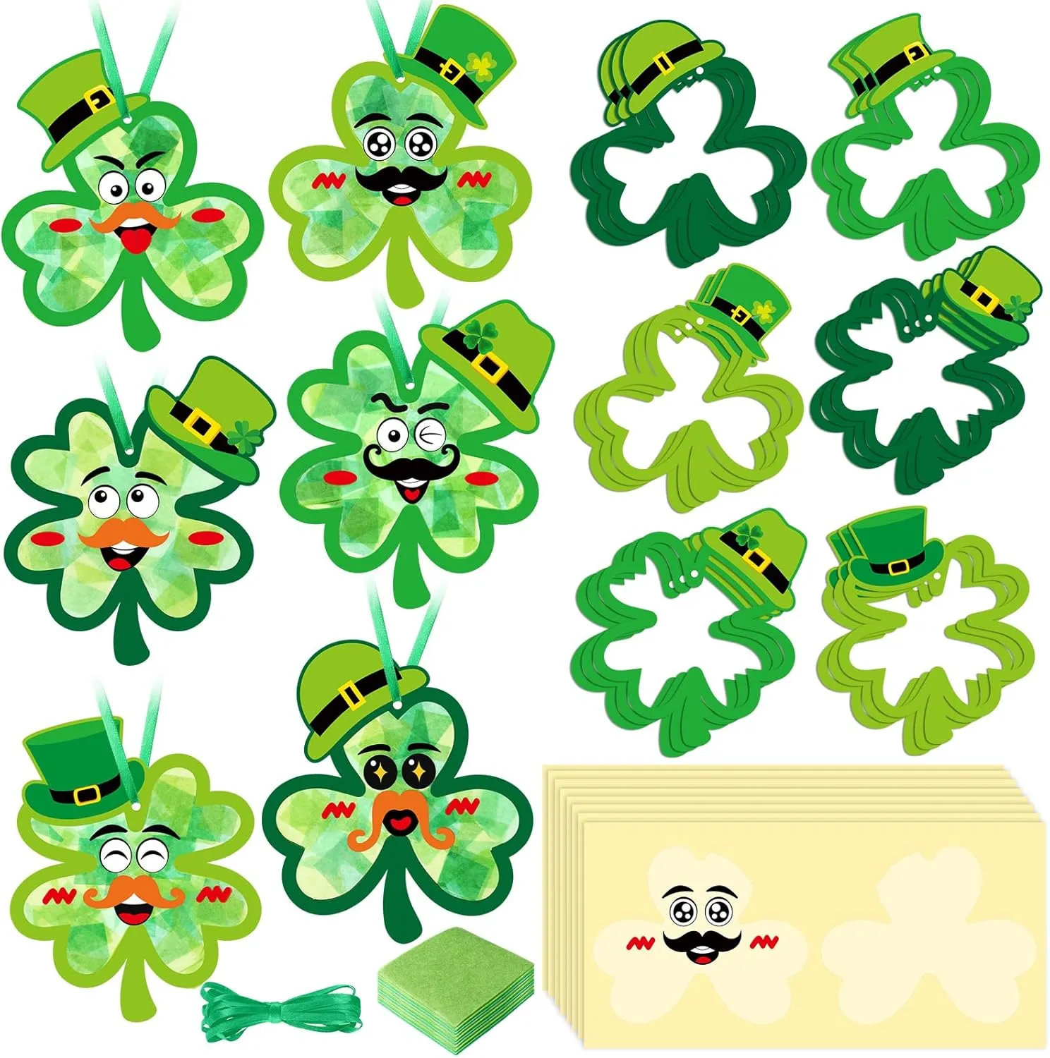 Tinlade 24 Pcs St Patricks Day Crafts Kit Lucky Shamrock Suncatcher Craft Irish Day Window DIY Tissue Paper Suncatcher Decoration Ornament for Classroom St Patricks Party Favor Supplies