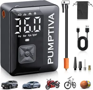 Tire Inflator Portable Air Compressor, 150 PSI Portable Electric Bike Pump Auto Shut-Off Cordless Mini Car Tire Air Pump with Accurate LCD Display LED Light for Car, Motorcycle, Bicycle, Bike, Ball