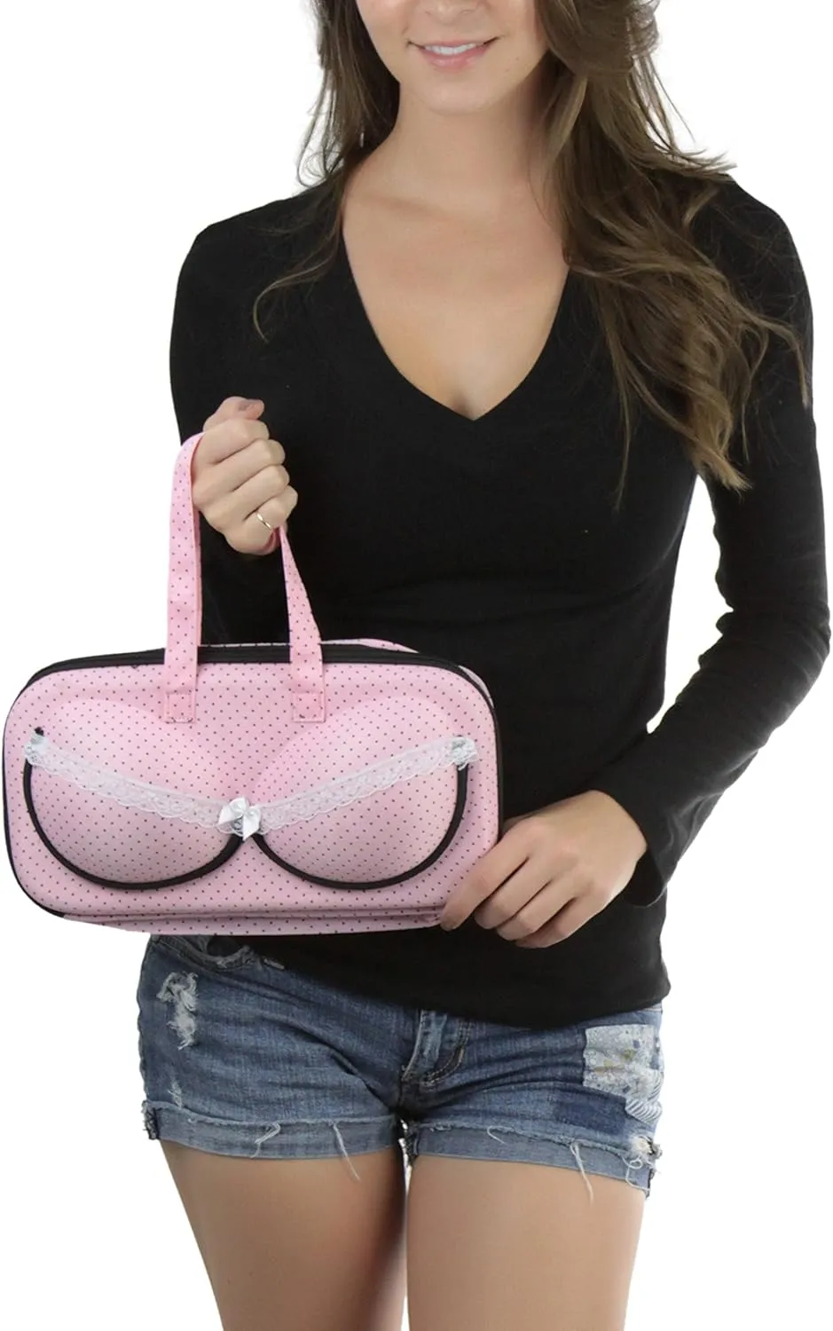ToBeInStyle Women's Polka Dot Bra Detail Beauty Kit Bag