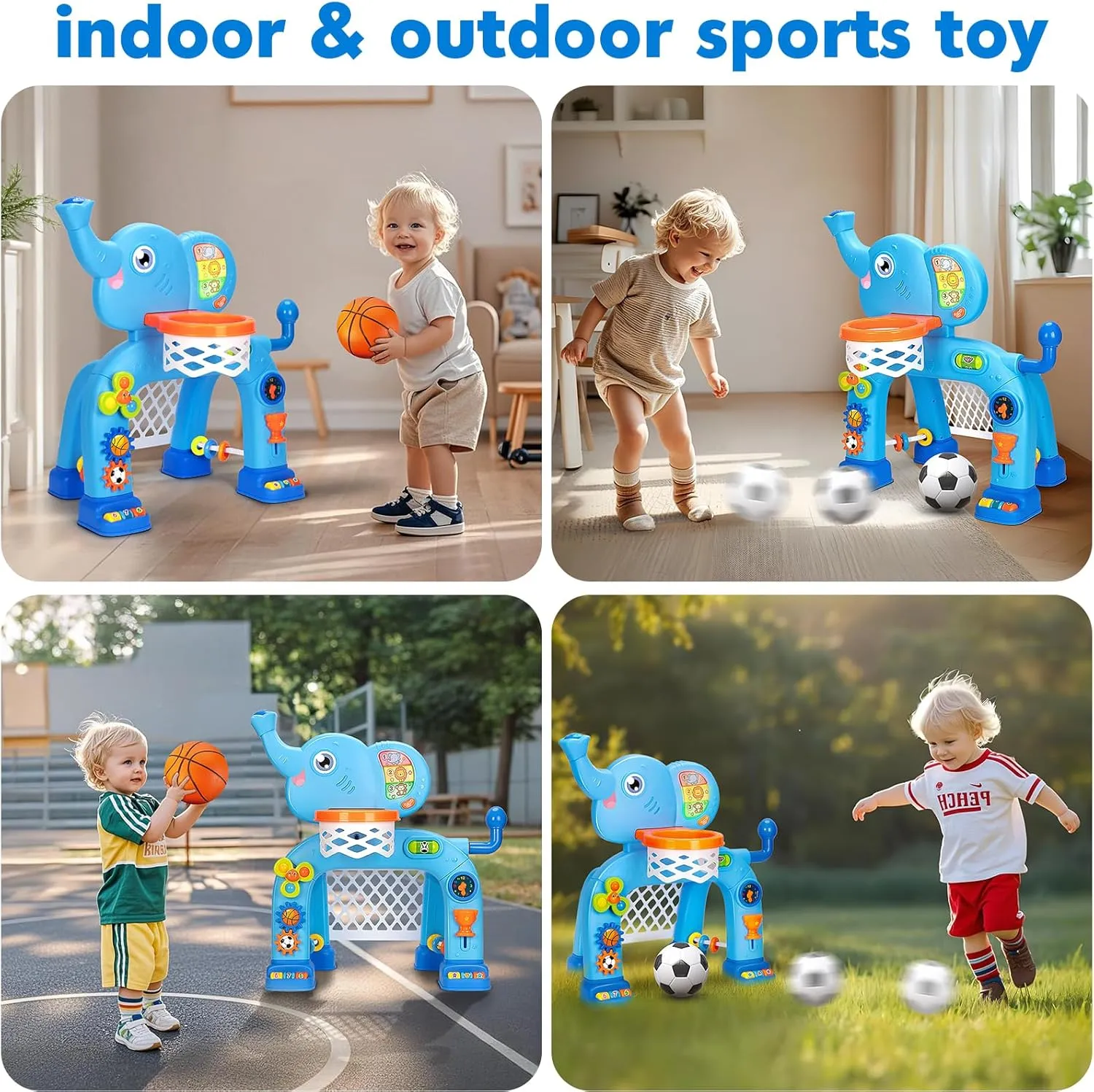 Toddler Basketball Hoop & Soccer Goal, Toys for 1 2 3 Year Old Boys Girls, Kids Sports Toy with Light Sound Music, Montessori Toys for Baby 12-18 Months, Christmas Birthday Gifts for Ages 1-3(Blue）