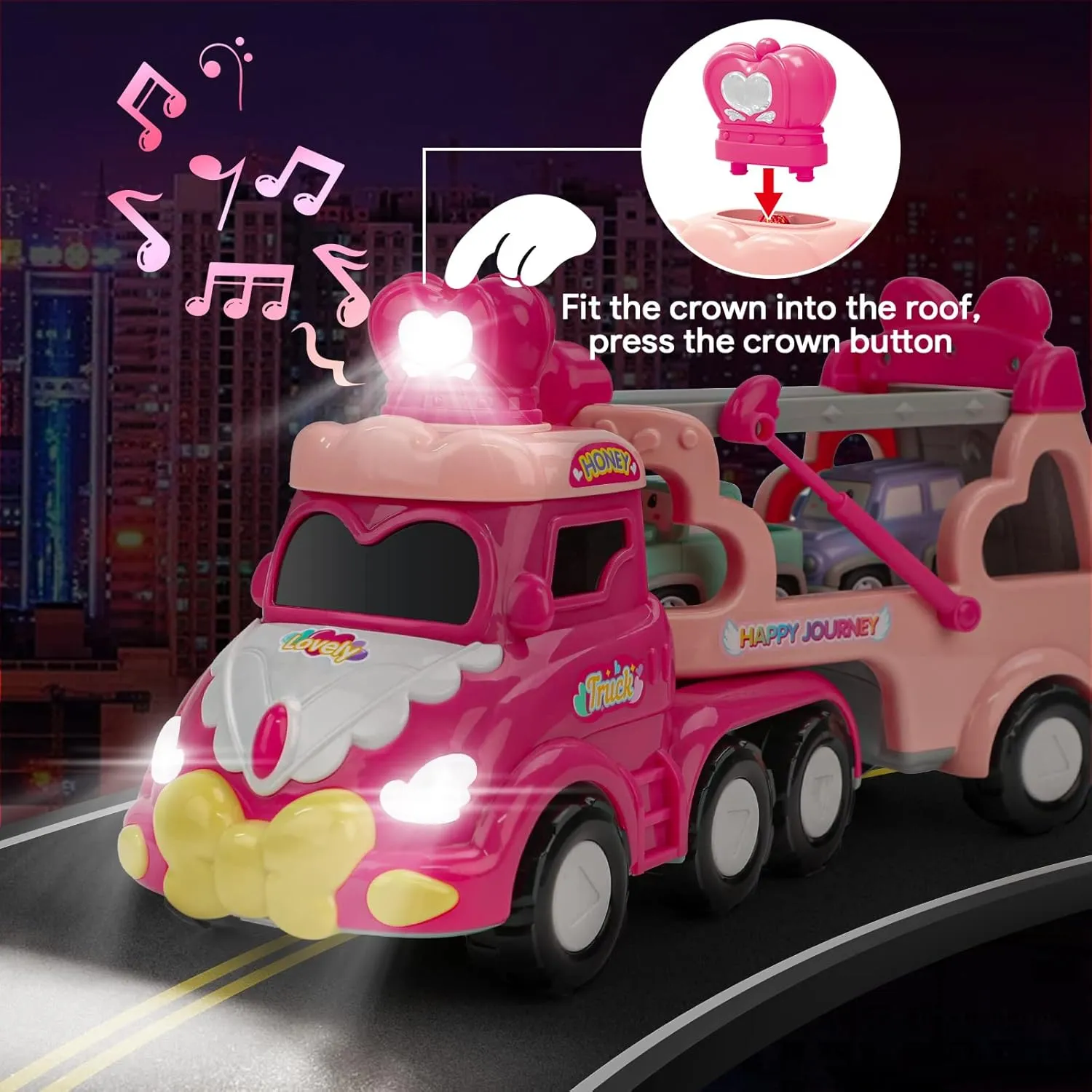 Toddler Car Toys for 1 2 3 4 Year Old Girl, 5-in-1 Pink Princess Truck Girl Cars for Toddlers 1-3 with Light & Sound, Toddler Girl Toys Age 1-2 2-4,Birthday Gifts for Baby Girl Toys
