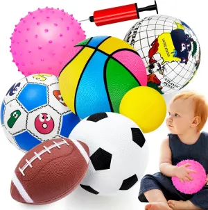 Toddler Sports Balls Set - 7pcs Indoor/Outdoor Toys for Boys & Girls (1-3 yrs) - Soccer, Basketball, Tennis, Rugby Balls with Bag