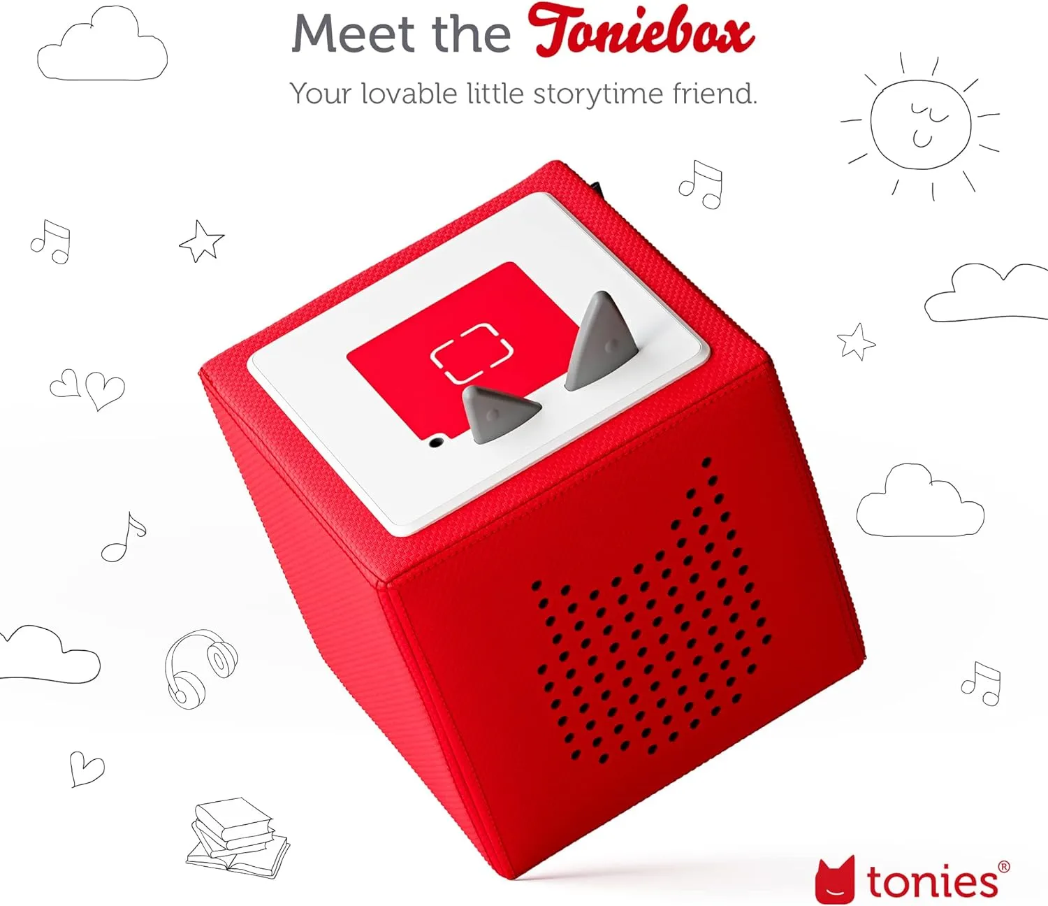 Toniebox Audio Player Disney Starter Set Bundle with Woody, Lightning McQueen, Simba, Winnie-The-Pooh, and Playtime Puppy - Listen, Learn, and Play with One Huggable Little Box - Red