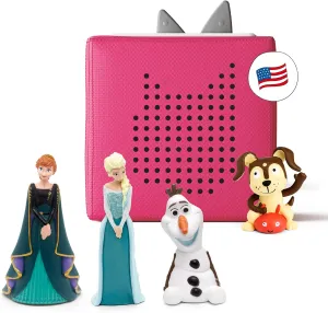 Toniebox Audio Player Starter Set with Elsa, Anna, Olaf, and Playtime Puppy - Listen, Learn, and Play with One Huggable Little Box for 3 years- Pink