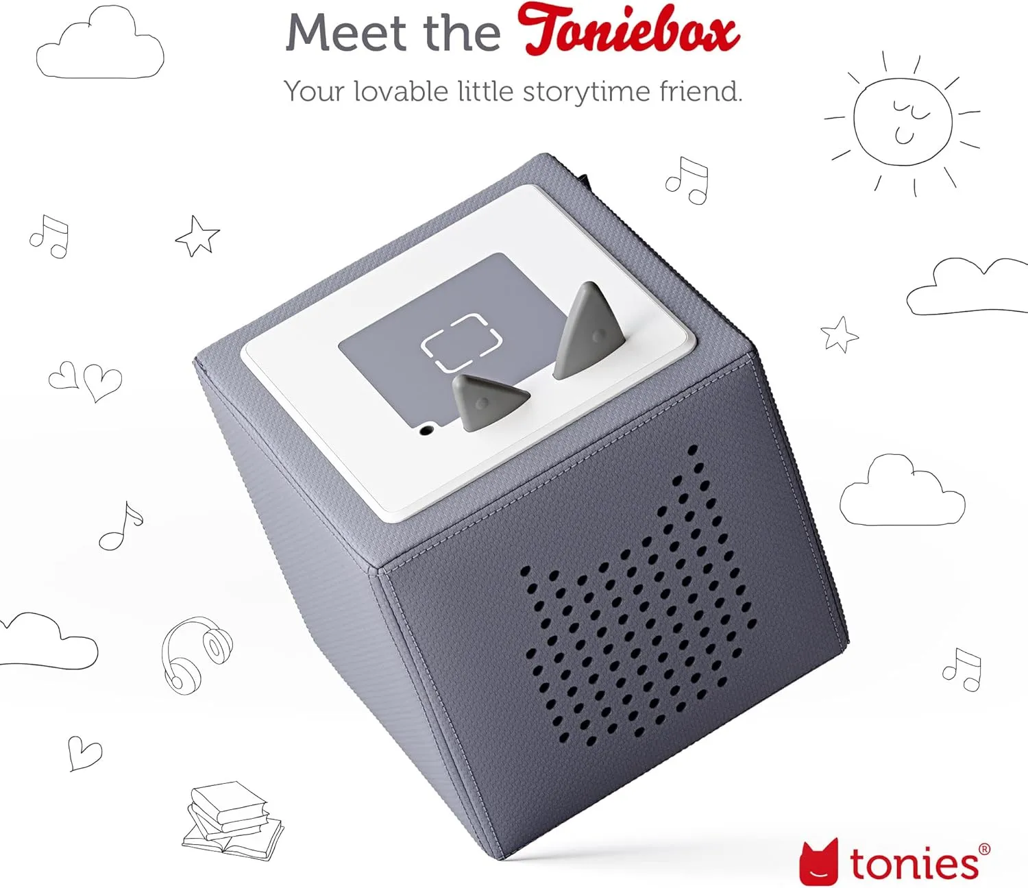 Toniebox Audio Player Starter Set with National Geographic Astronaut, Dinosaur, Whale, Penguin, and Playtime Puppy - Listen, Learn, and Play with One Huggable Little Box - Gray